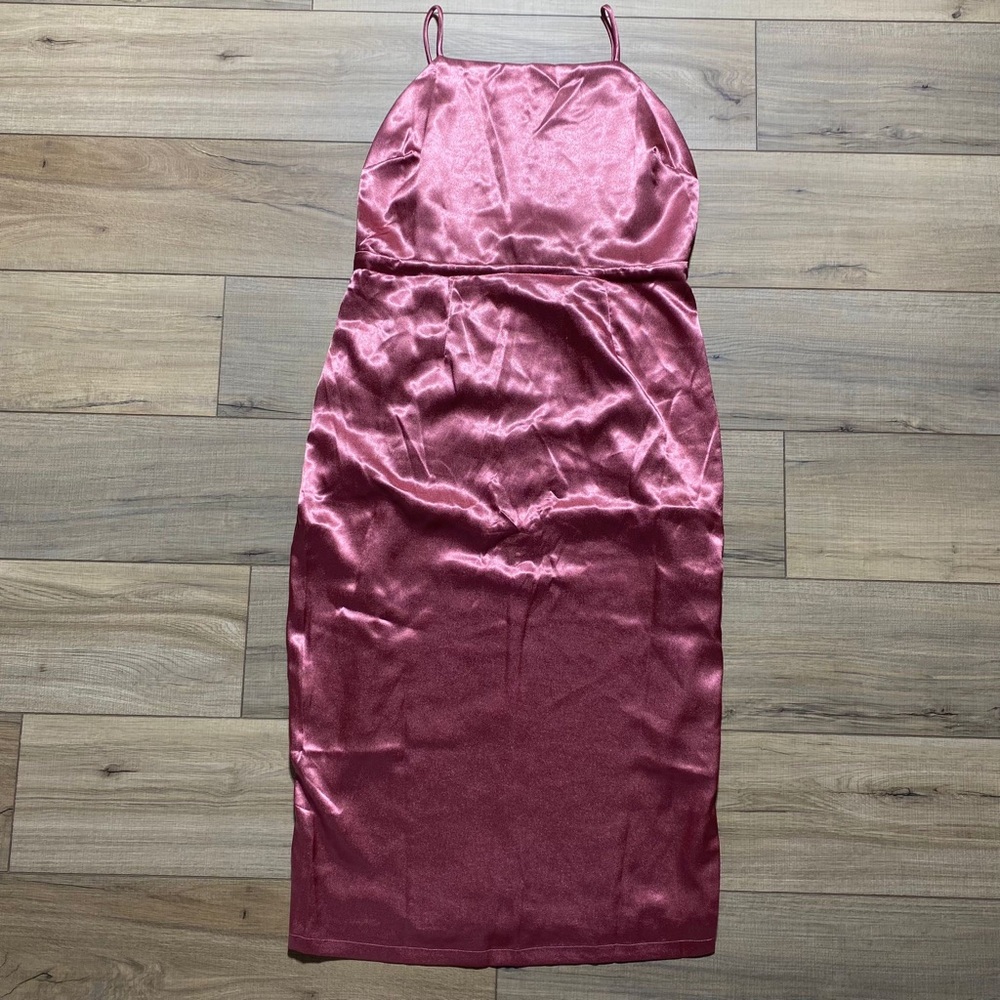 Lulus Womens Adoring Attitude Satin Column Midi Dress Size XL Rusty Rose